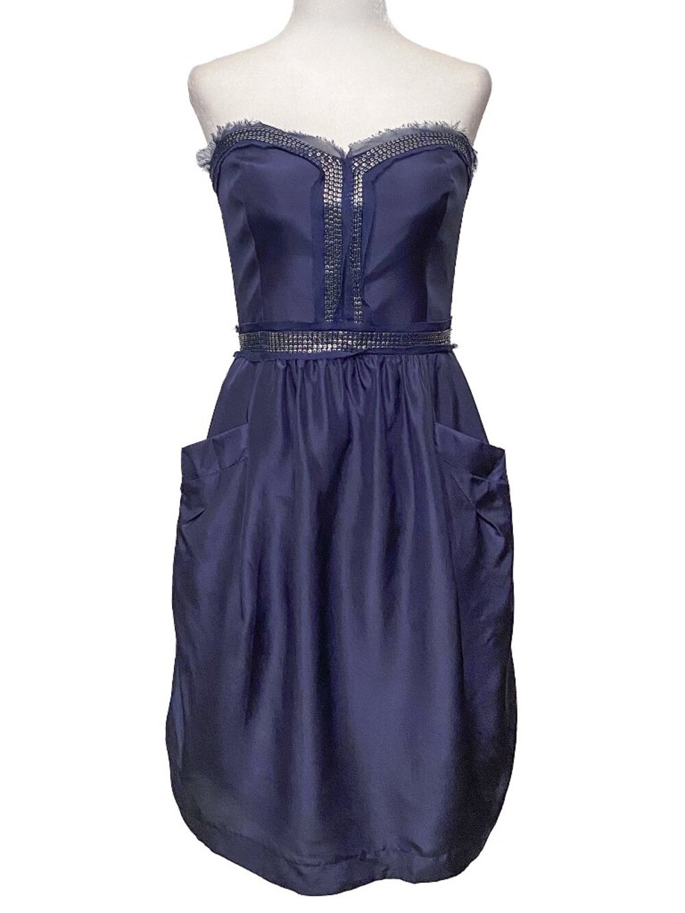 REBECCA TAYLOR Strapless Silk Sequin Homecoming Dress Sz 4 Navy Blue
